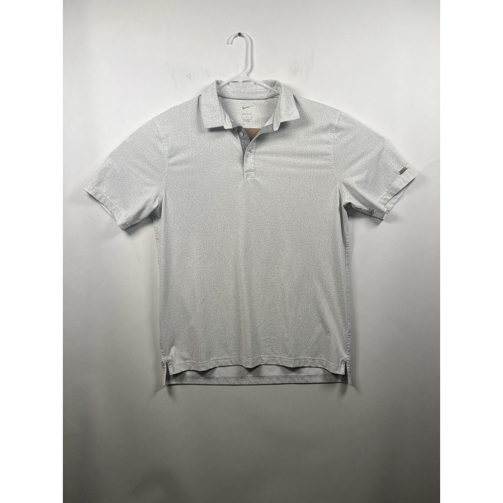 The Nike Polo Shirt Mens M White Leopard‎ Print Golf Dri Fit